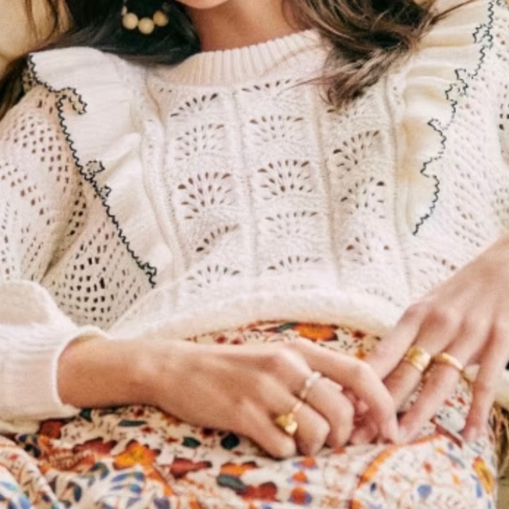 Pointelle Knit cotton/wool sweater